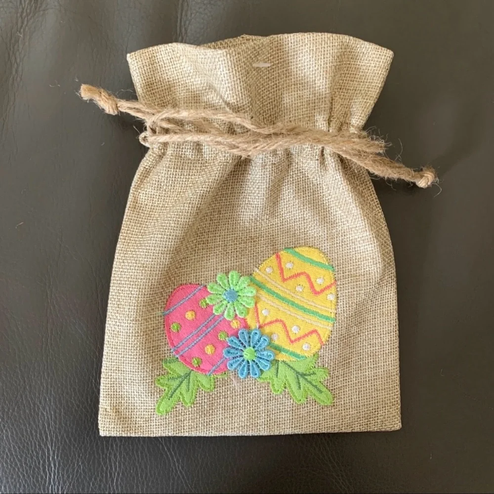 Pier 1 Easter eggs appliques burlap gift bags set of 4